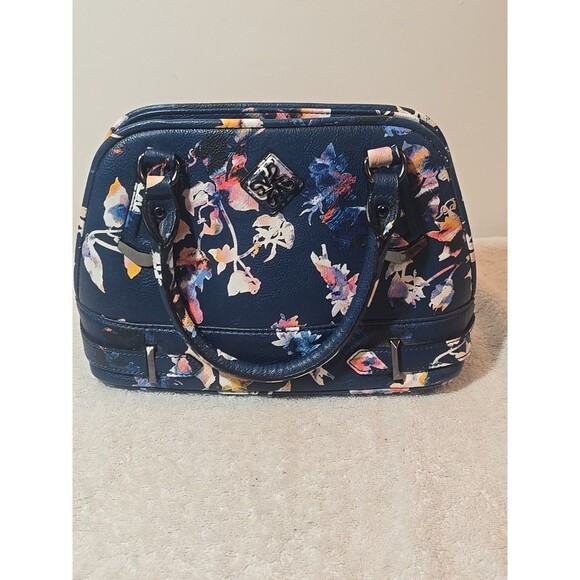 Simply Vera Vera Wang Satchel Bag Blue with Flowers 11x8x4 - Picture 1 of 8